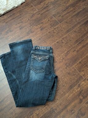 Cowgirl Tuff Dark Blue Boot Cut Jeans with Rhinestone Embellishment